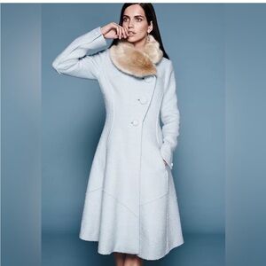 Anthropologie “Beatrix” Ice Blue Princess Coat w Fur Collar